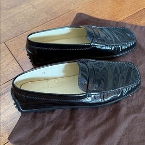 Tod's Black Patent Leather Loafers Women's Driving Moccasins~  Size 7